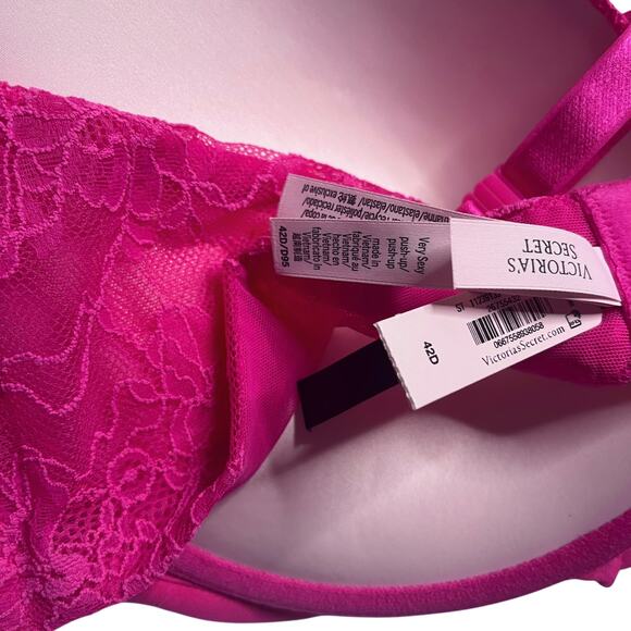 Victoria's Secret Very Sexy Shine Cradle Lace Push-Up Bra Hot Pink Size 42D - Picture 4 of 5